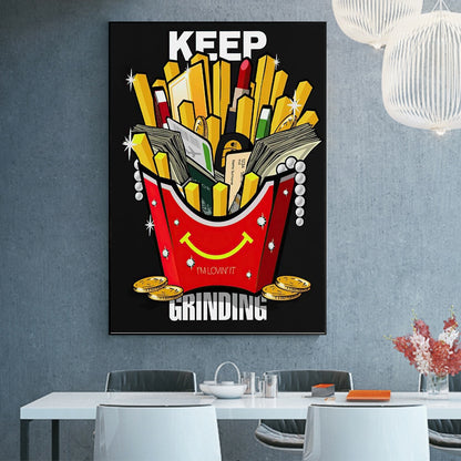 CORX Designs - Stay Hungry And Keep Grinding Burger and Fries Motivational Canvas Art - Review