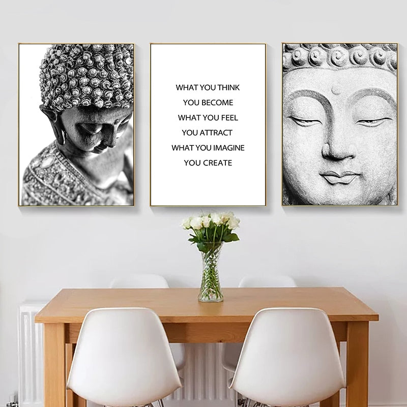 CORX Designs - Black White Sakyamuni Buddha Statue Quotes Canvas Art - Review