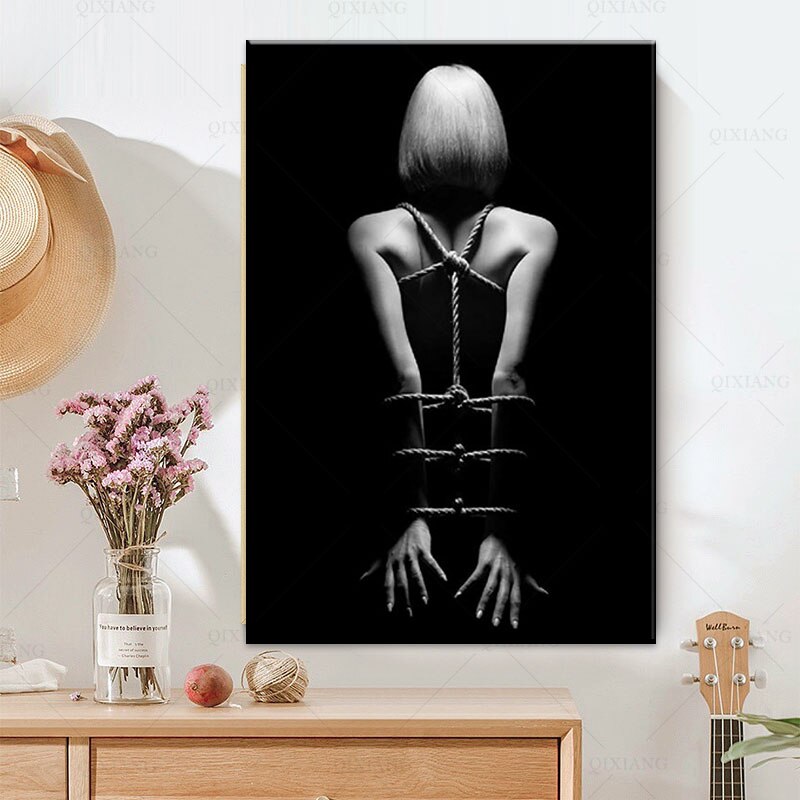 CORX Designs - Black and White Nude Woman Bondage Canvas Art - Review