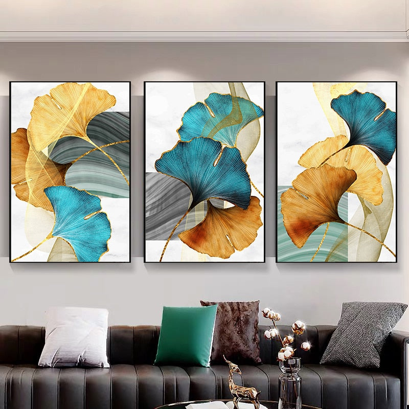 CORX Designs - Blue Yellow Gold Leaf Abstract Canvas Art - Review
