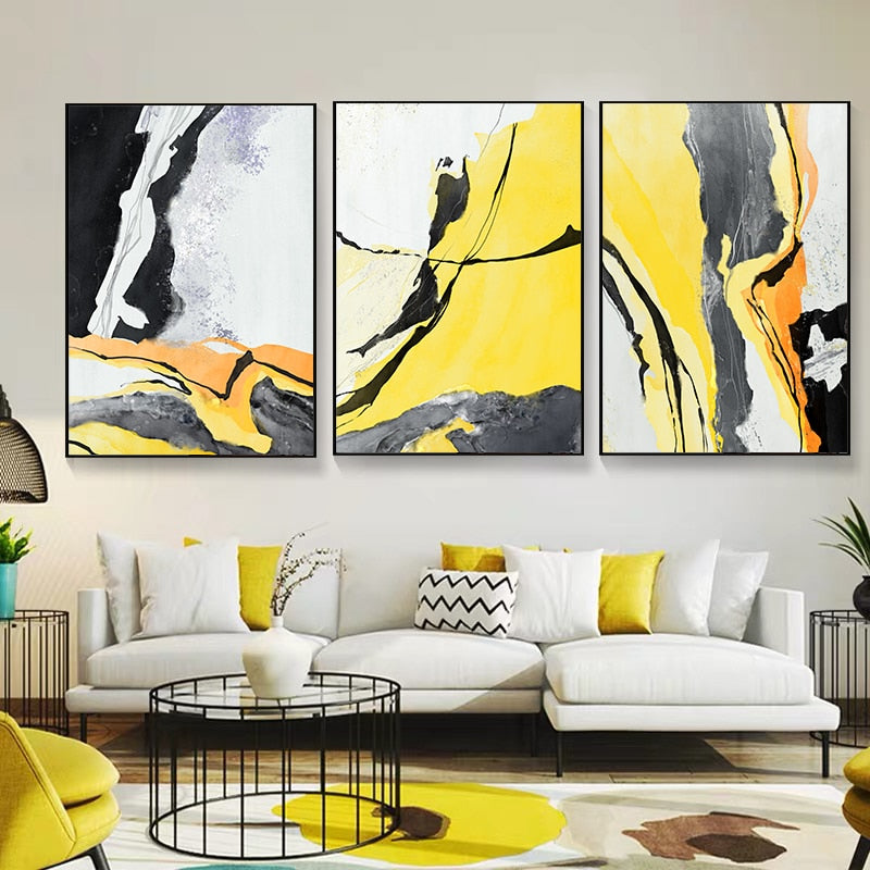 CORX Designs - Abstract Yellow And Black Marble Canvas Art - Review