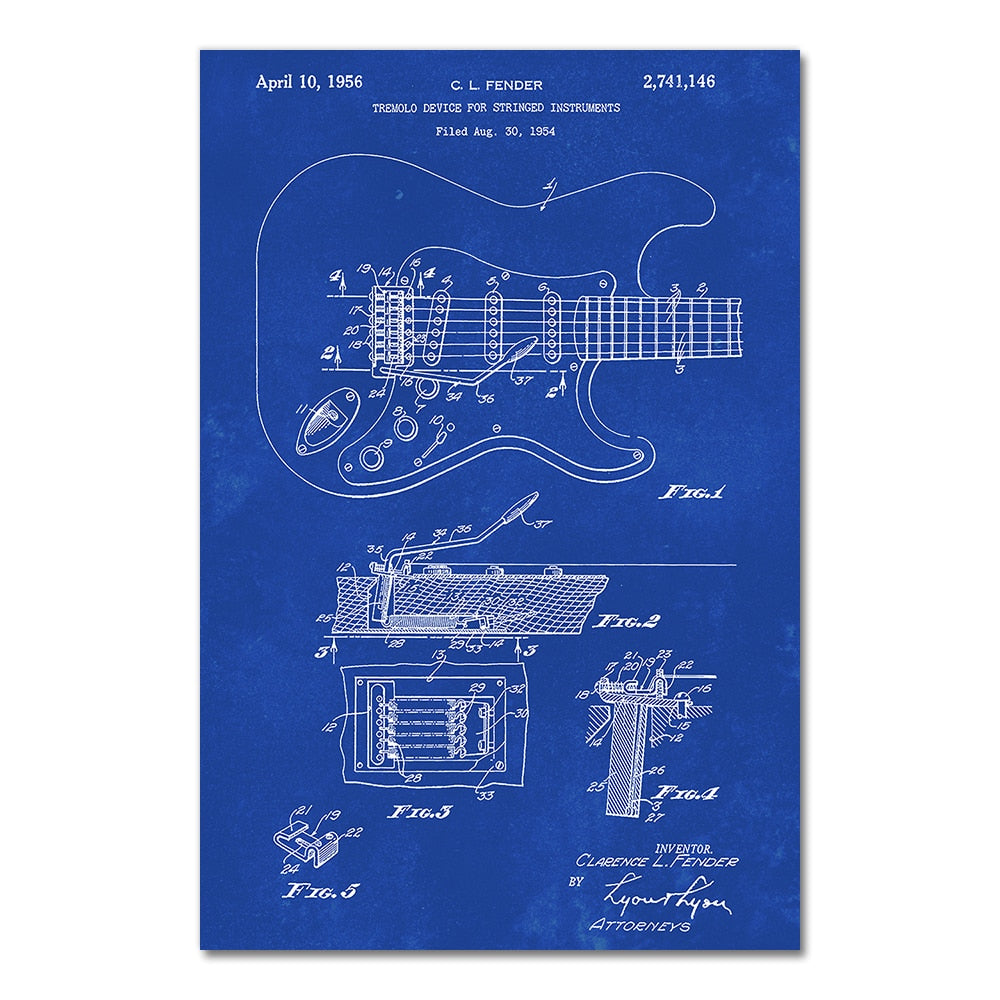 CORX Designs - Electric Guitar Fender Tremolo Blueprint Canvas Art - Review