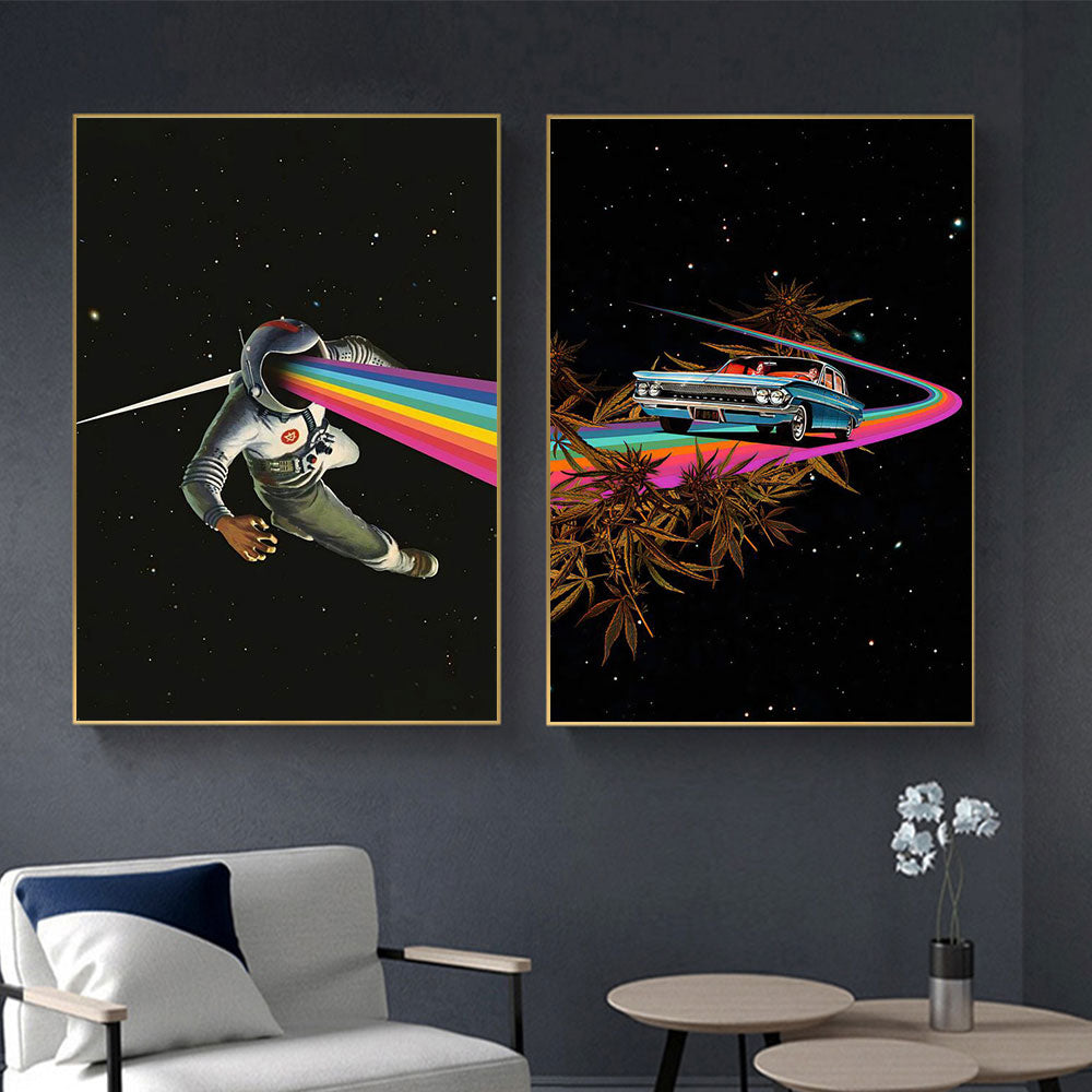 CORX Designs - Rainbow Starry Sky Roam Astronaut Driving A Car Canvas Art - Review