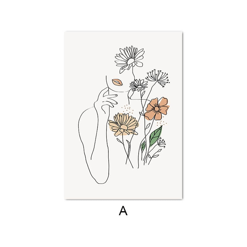 CORX Designs - Nordic Simple Line Drawing Woman Flower Canvas Art - Review