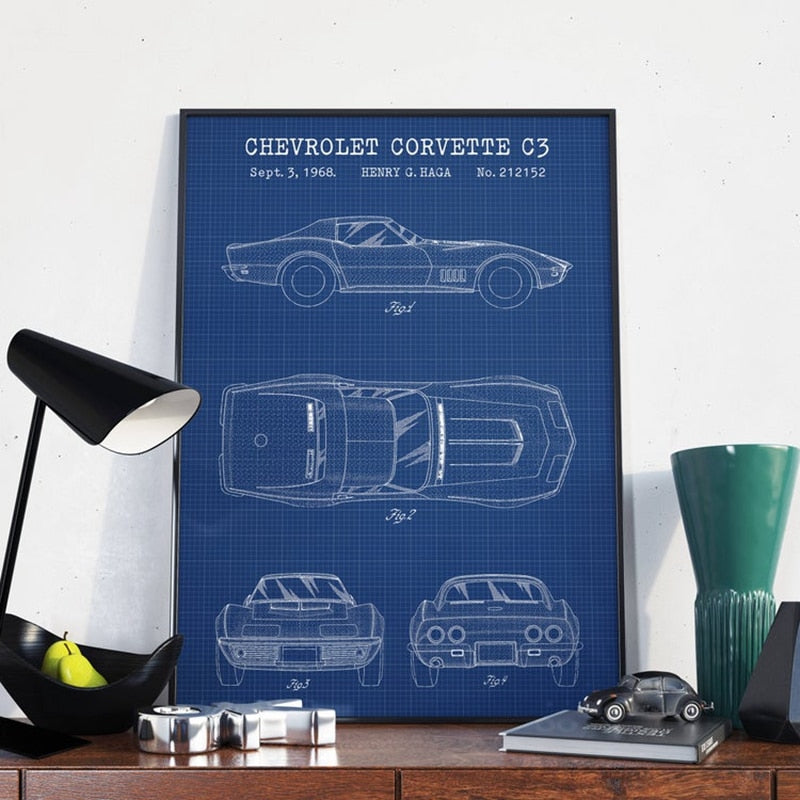 CORX Designs - Chevrolet Corvette C3 Blueprint Car Canvas Art - Review