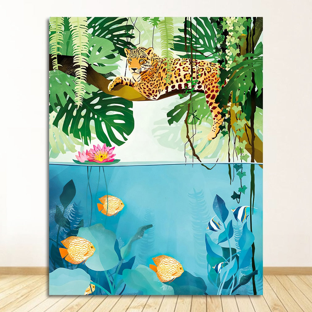 CORX Designs - Colorful Cheetah Camel Leopard Parrot Jungle Canvas Art - Review
