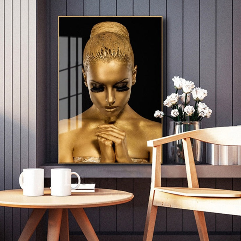 CORX Designs - Black Gold African Art Woman Oil Painting Canvas Art - Review