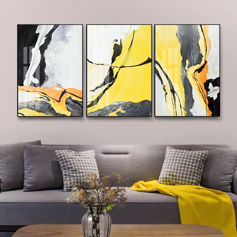 CORX Designs - Abstract Yellow And Black Marble Canvas Art - Review