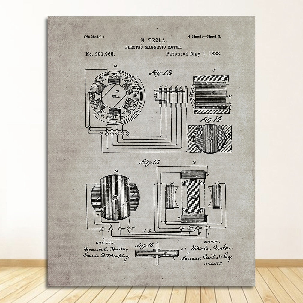 CORX Designs - Nikola Tesla Motor Patent Blueprint Canvas Art - Review