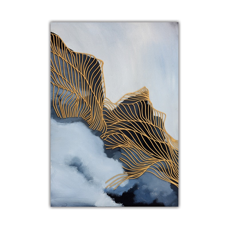 CORX Designs - Blue Smoke Abstract Gold Line Canvas Art - Review