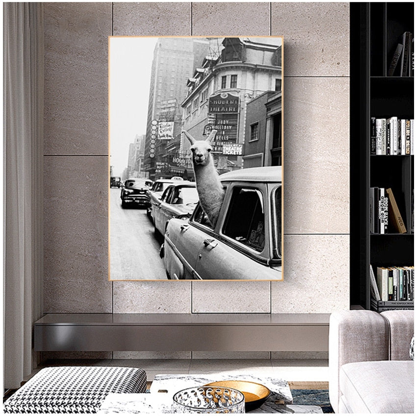CORX Designs - Black and White Alpaca in the Car Canvas Art - Review