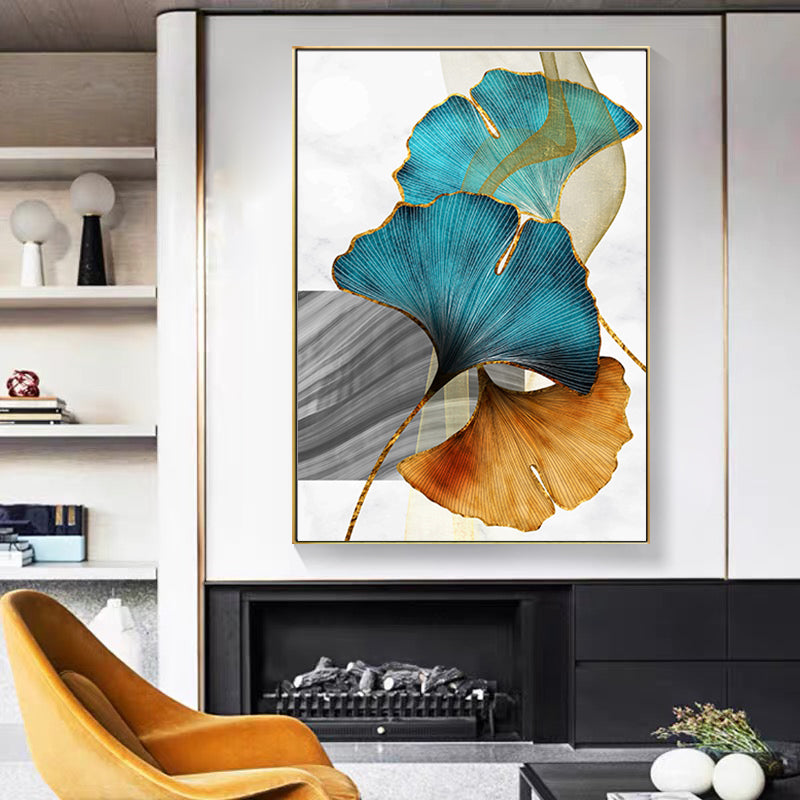 CORX Designs - Blue Yellow Gold Leaf Abstract Canvas Art - Review