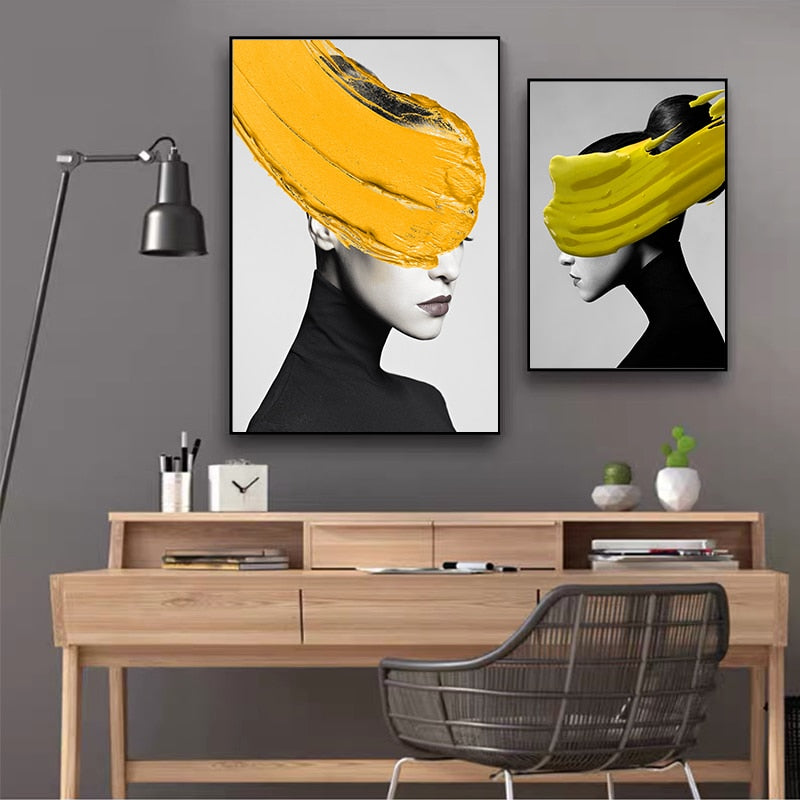 CORX Designs - Beauty Woman Black and White Lemon Yellow Gold Foil Canvas Art - Review