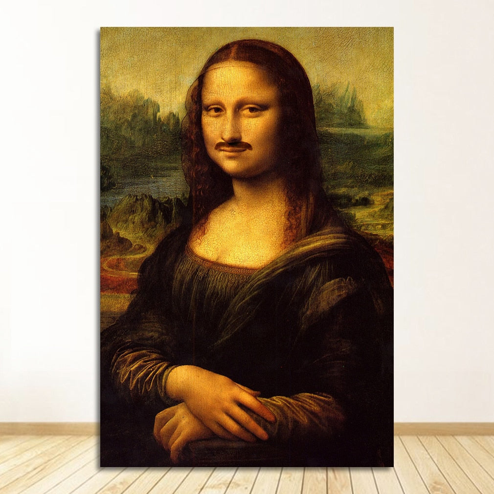 mona lisa smoking a cigarette Art Print, Humorous Altered Art (digital Download) printed on a detachable metal poster Art Mona Lisa Smoking Joint