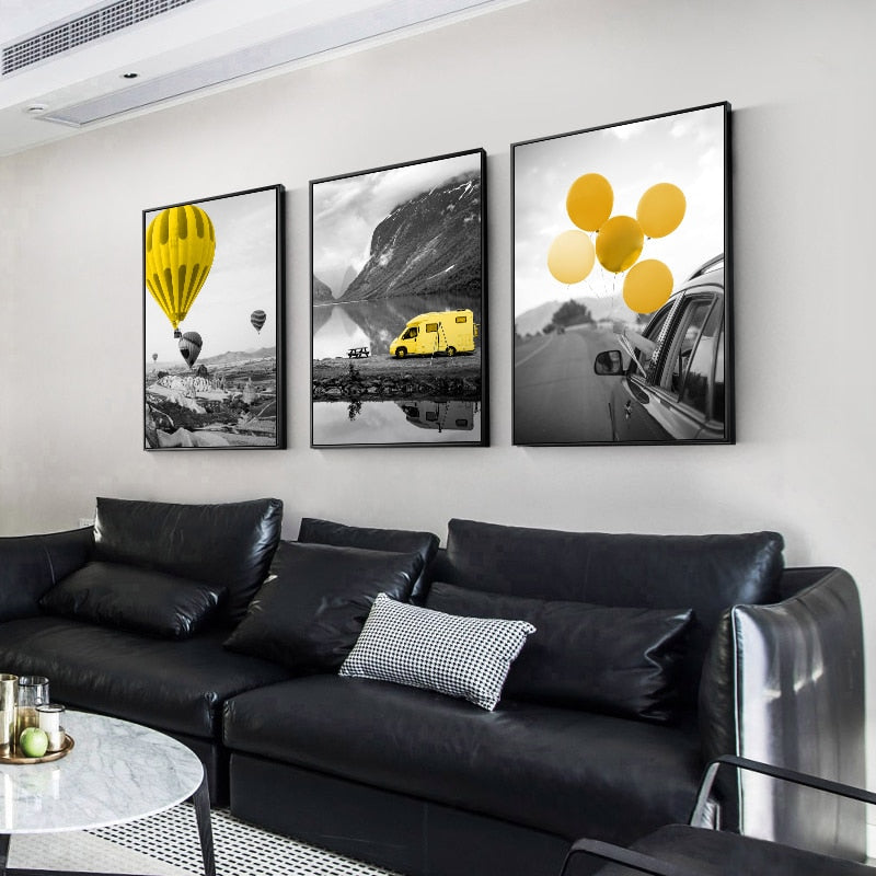 CORX Designs - Black And White Yellow Hot Air Balloon Canvas Art - Review