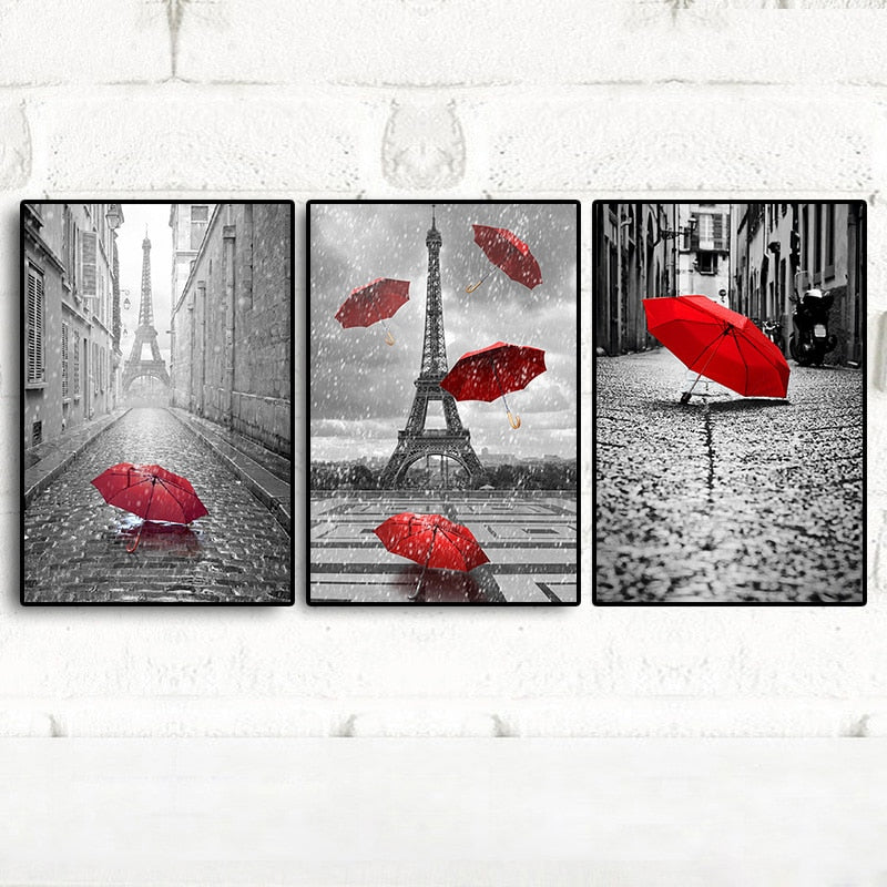 CORX Designs - Black and White Eiffel Tower Red Umbrella Canvas Art - Review