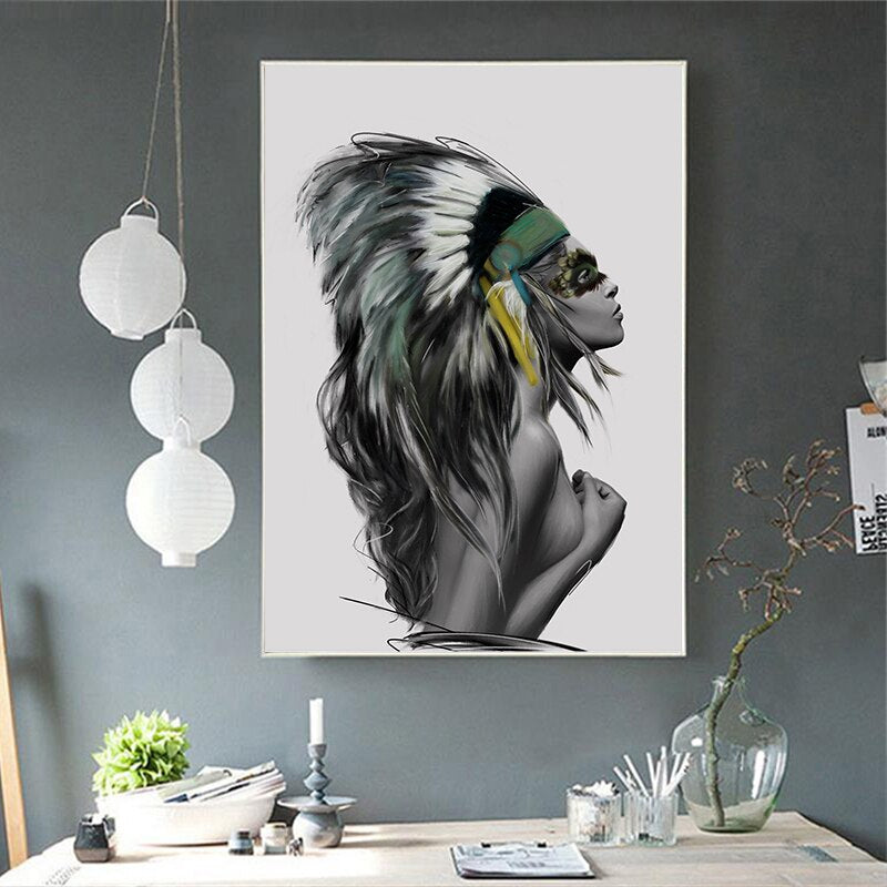 CORX Designs - Black and White Native American Indian Woman Canvas Art - Review