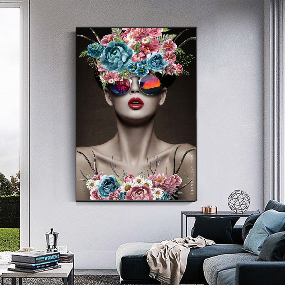 CORX Designs - Modern Girl With Glasses Flowers Wall Art Canvas - Review