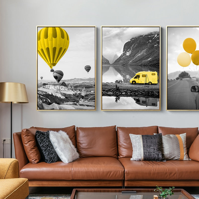CORX Designs - Black And White Yellow Hot Air Balloon Canvas Art - Review