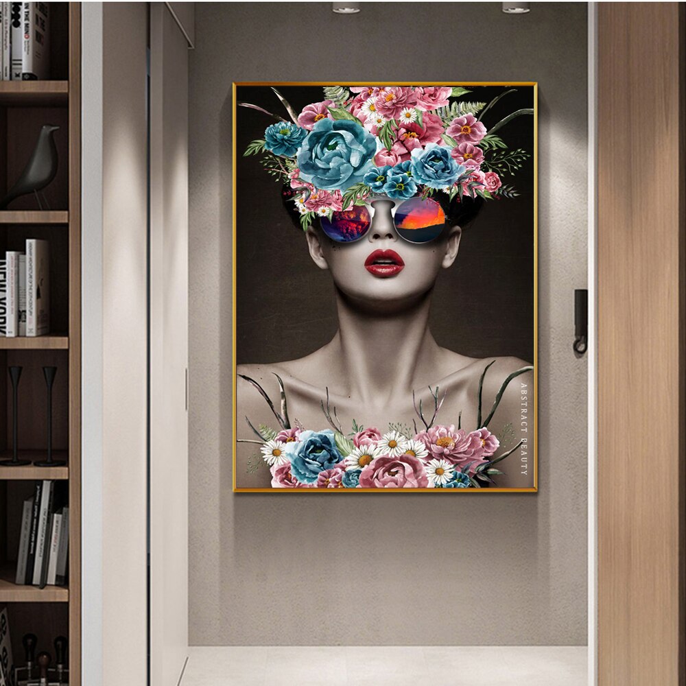CORX Designs - Modern Girl With Glasses Flowers Wall Art Canvas - Review