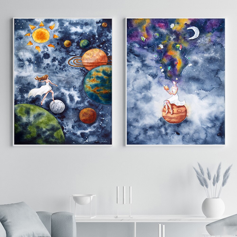 CORX Designs - Solar System Watercolor Fantasy Planet Space Canvas Art - Review