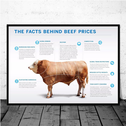 CORX Designs - Kitchen Cattle Butcher Beef Cuts Diagram Meat Wall Art Canvas - Review