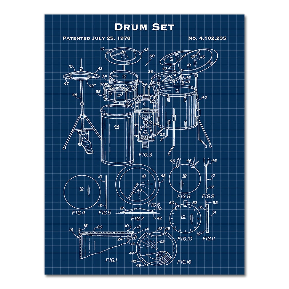 CORX Designs - Drum Set Music Instrument Patent Blueprint Canvas Art - Review