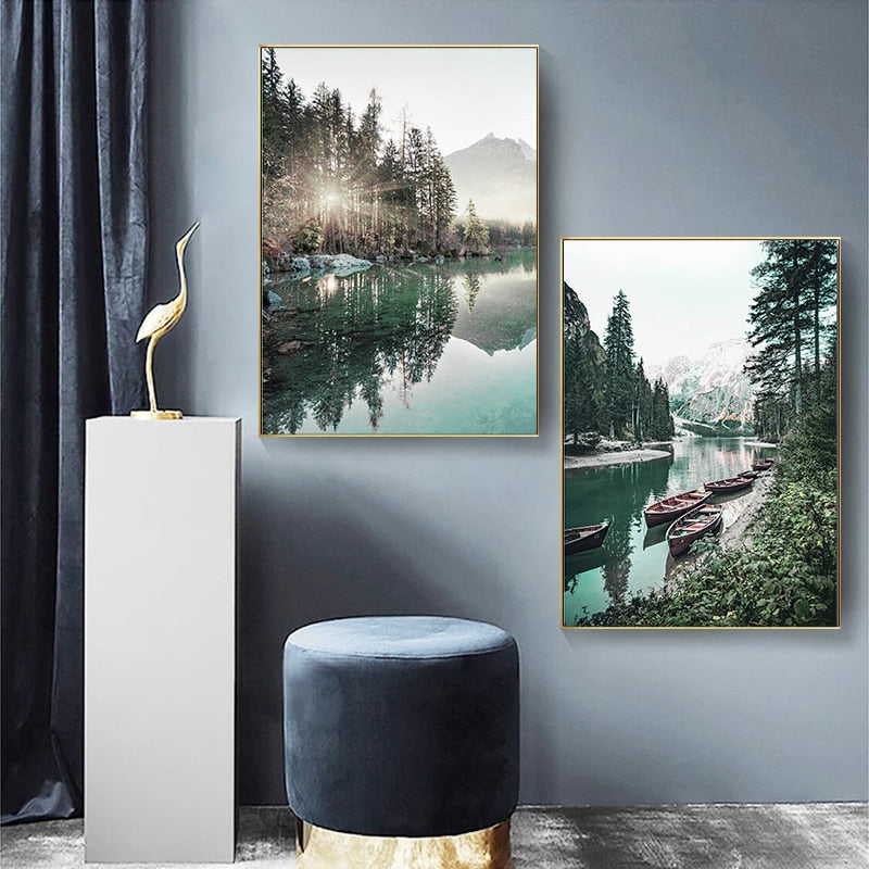 CORX Designs - Scandinavian Mountain Lake Boat Canvas Art - Review