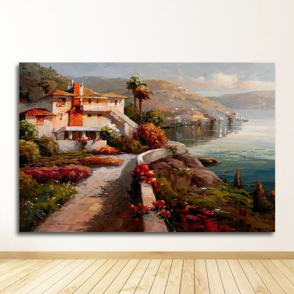 CORX Designs - Mediterranean Sea Garden Landscape Oil Painting Canvas Art - Review