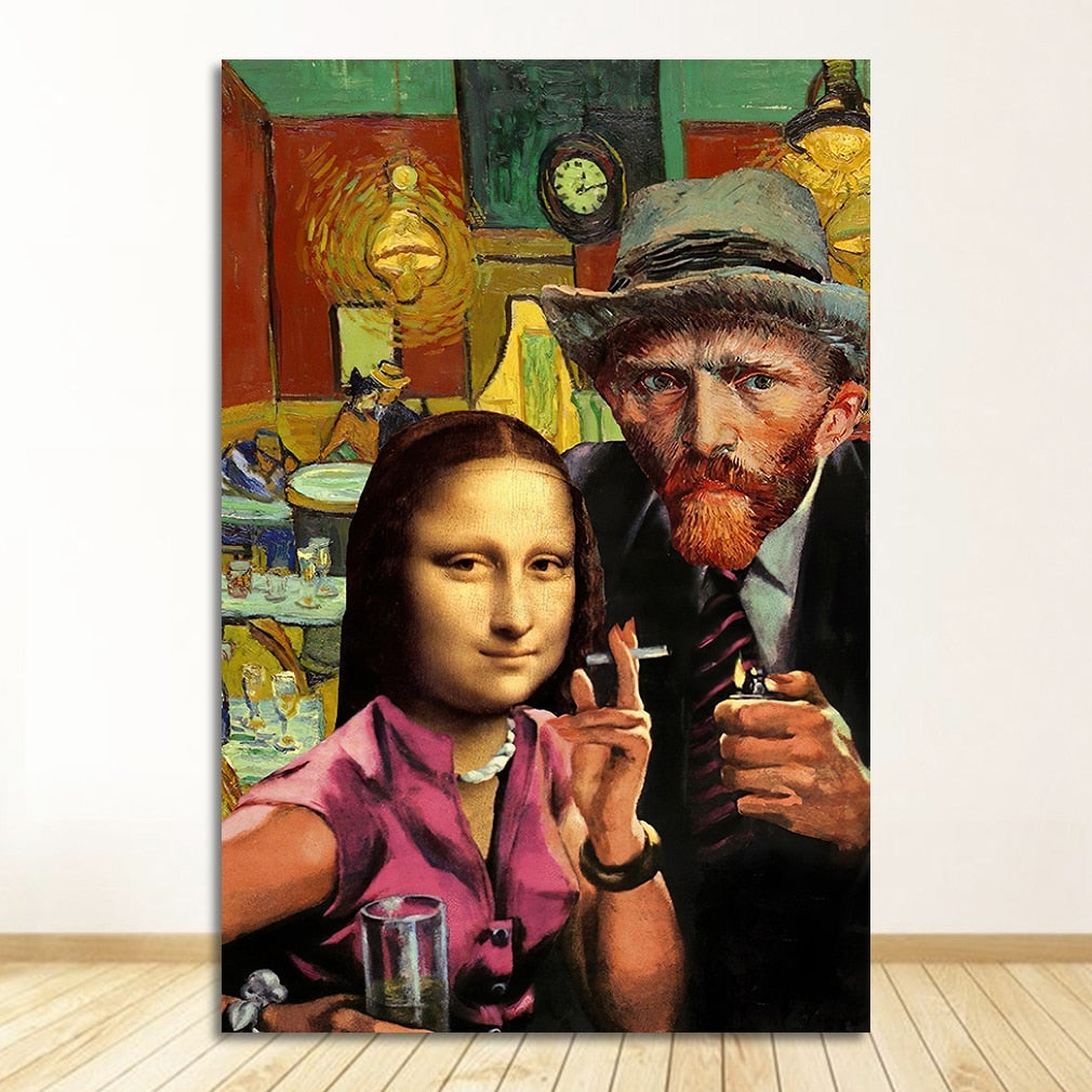 mona lisa cigarette Smoking Mona Lisa and Van Gogh Canvas Art – CORX Designs