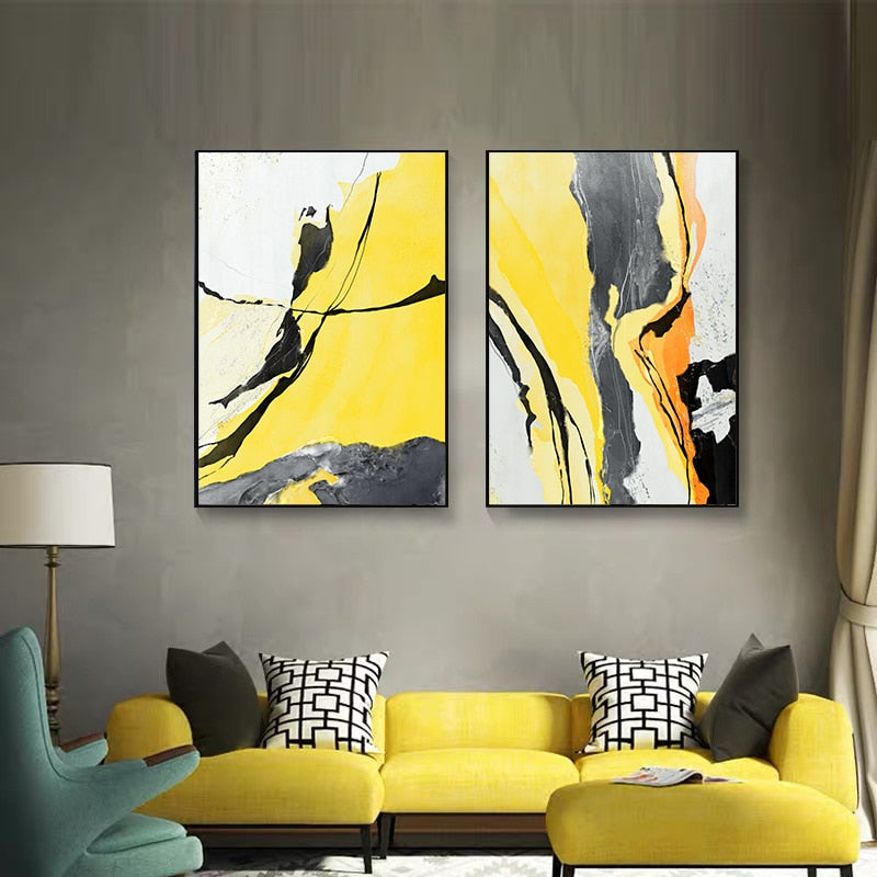 CORX Designs - Abstract Yellow And Black Marble Canvas Art - Review