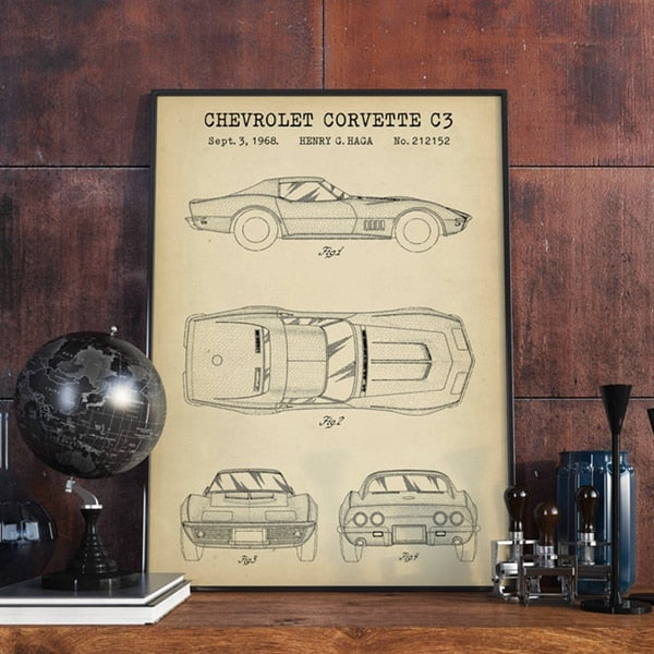 CORX Designs - Chevrolet Corvette C3 Blueprint Car Canvas Art - Review