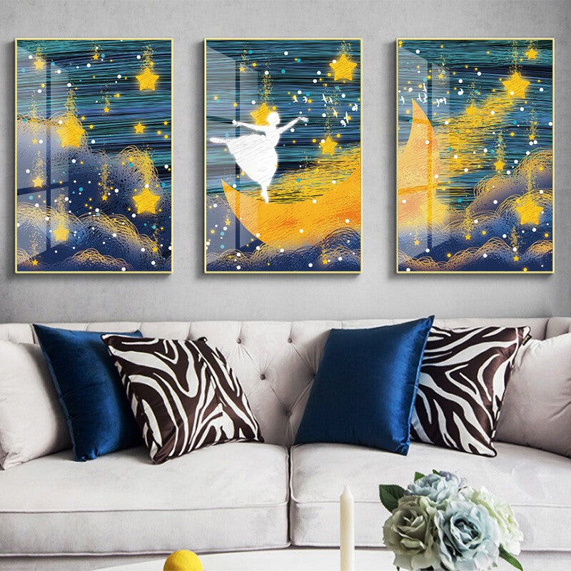 CORX Designs - Abstract Girl Dancing On Yellow Moon Stars Canvas Art - Review
