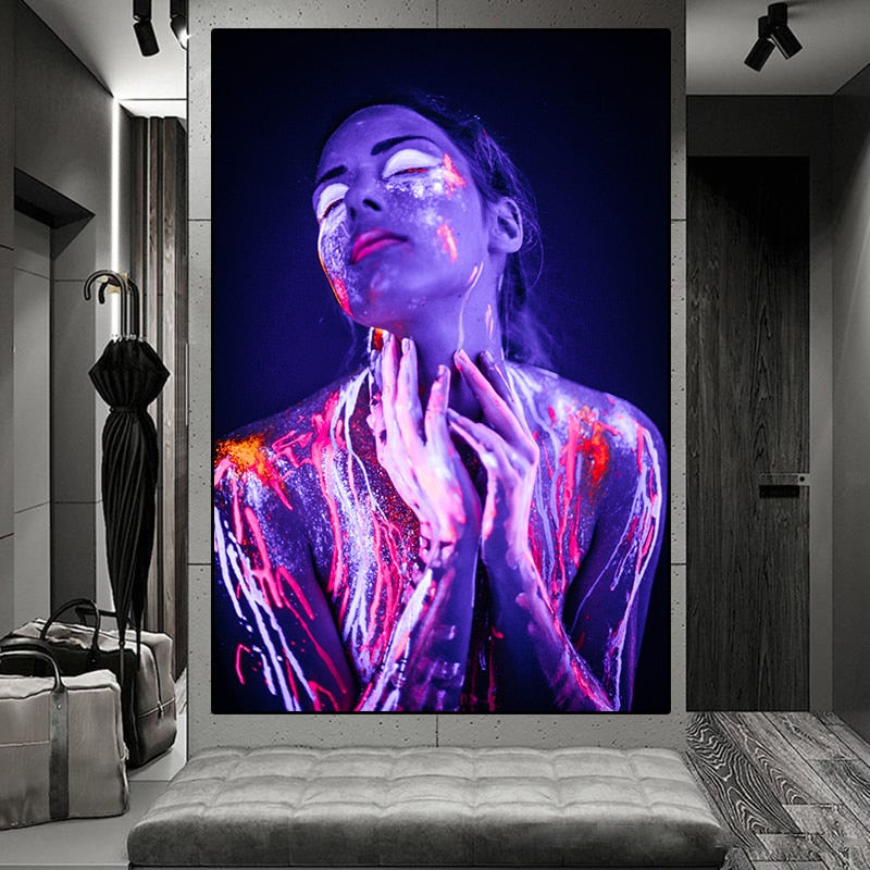 CORX Designs - Woman Colorful Fluorescent Painted Body Canvas Art - Review