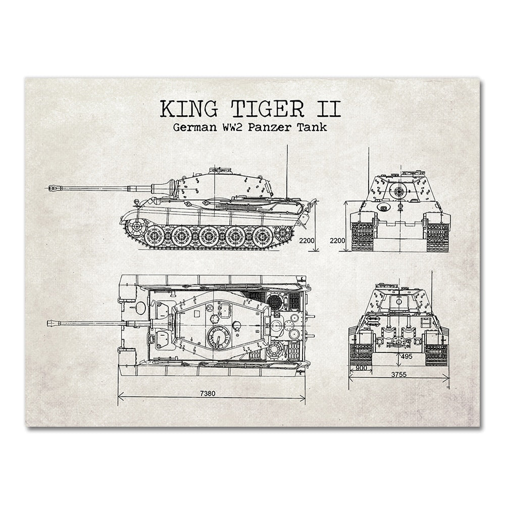 CORX Designs - German King Tiger 2 WW II Panzer Tank Blueprint Canvas Art - Review