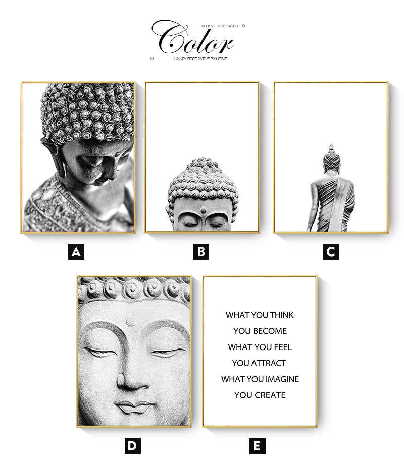 CORX Designs - Black White Sakyamuni Buddha Statue Quotes Canvas Art - Review