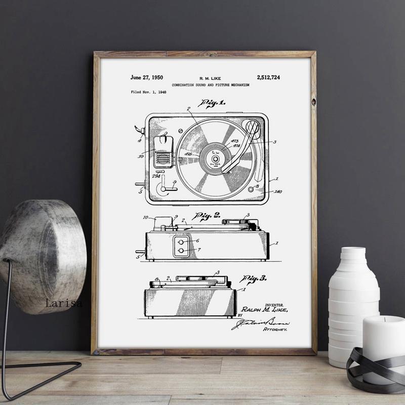 CORX Designs - Retro Record Player Patent Blueprint Canvas Art - Review