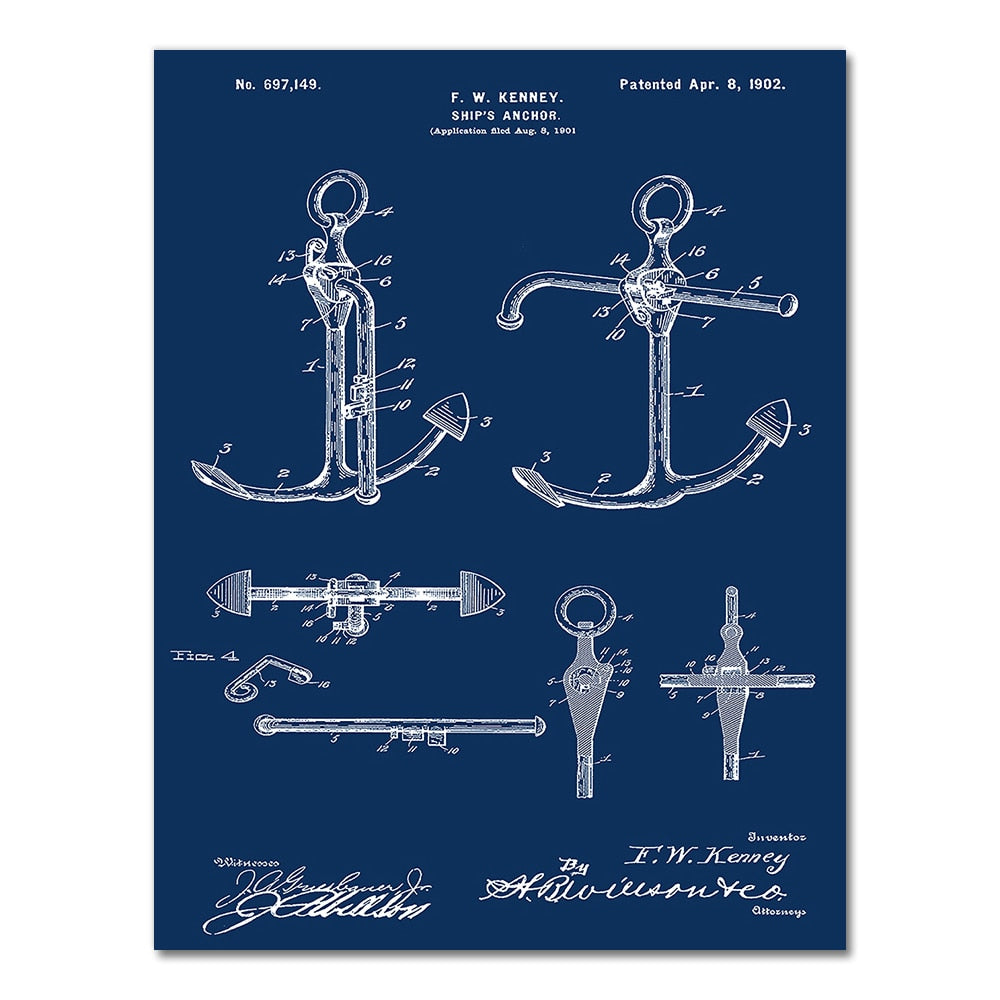 CORX Designs - Sailboat Anchor Patent Blueprint Canvas Art - Review
