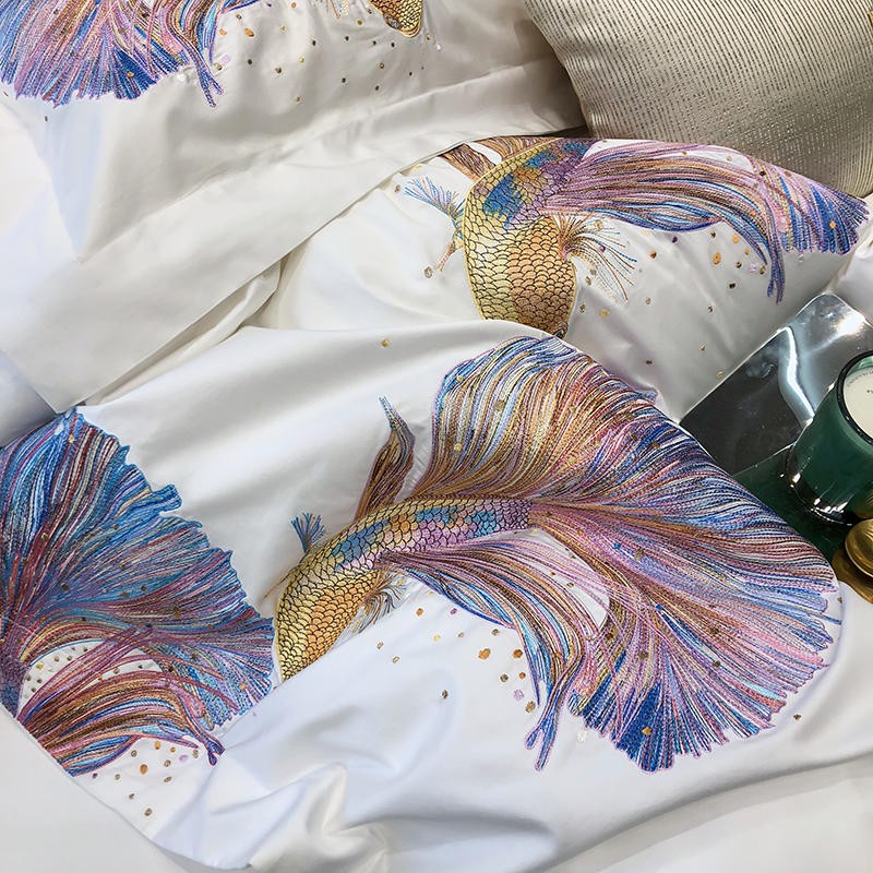 CORX Designs - White Koi Embroidery Duvet Cover Bedding Set - Review