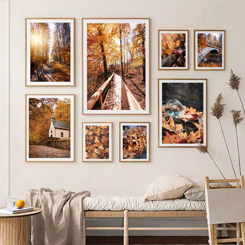 CORX Designs - Late Autumn Arch Bridge Forest Hut Leaves Canvas Art - Review