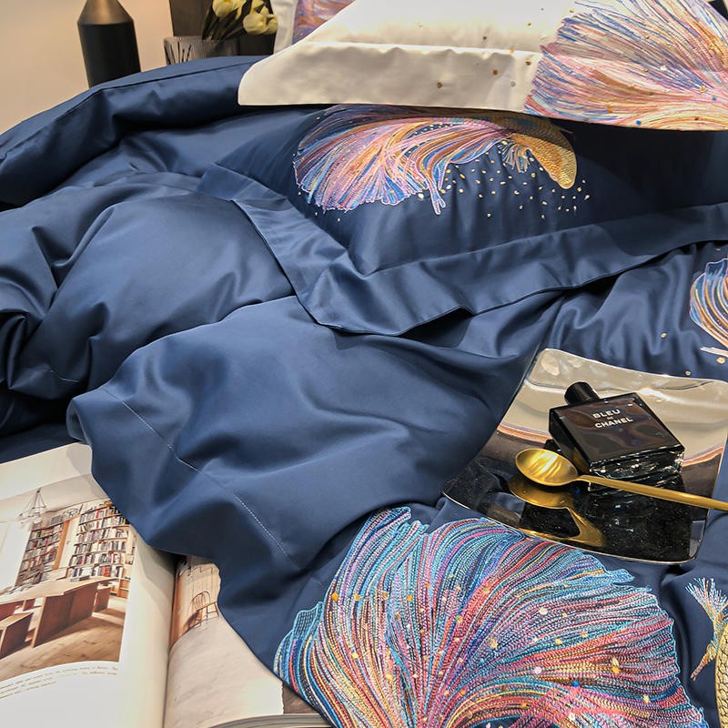 CORX Designs - Blue Koi Embroidery Duvet Cover Bedding Set - Review