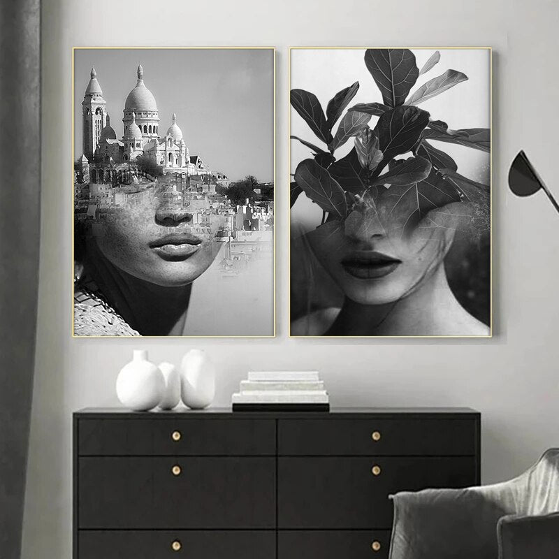 CORX Designs - Black and White Women Face with Landscape Canvas Art - Review