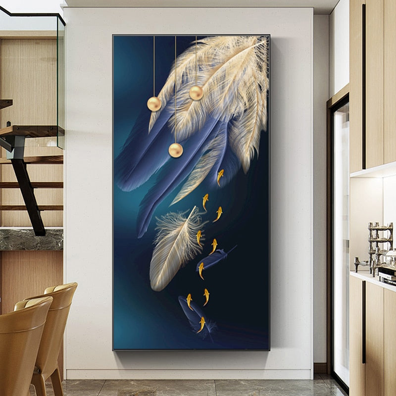 CORX Designs - Gold Fish and Blue Feather Canvas Art - Review