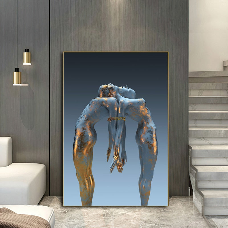 Blue Gold Naked Couple Canvas Art CORX Designs blue-gold-naked-couple-canvas-art-corx-designs