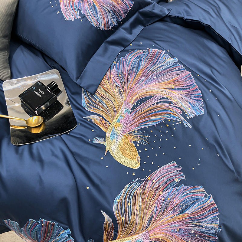 CORX Designs - Blue Koi Embroidery Duvet Cover Bedding Set - Review