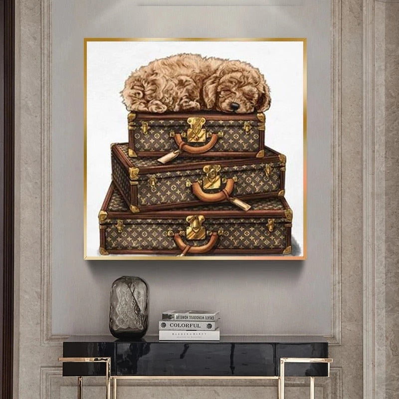 CORX Designs - Luxury Vintage Louis Vuitton Luggage Dog Canvas Art - Review