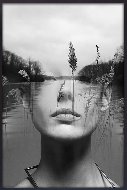 CORX Designs - Black and White Women Face with Landscape Canvas Art - Review