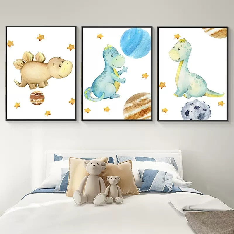 CORX Designs - Cartoon Cute Colorful Dinosaur Nursery Wall Art Canvas - Review