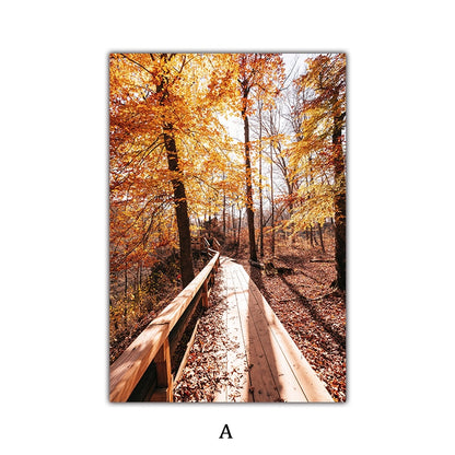 CORX Designs - Late Autumn Arch Bridge Forest Hut Leaves Canvas Art - Review