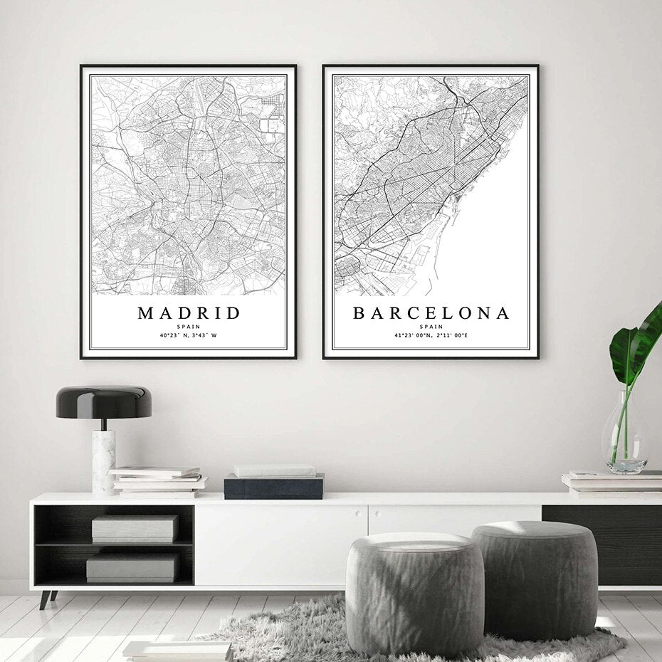 CORX Designs - Spain City Map Barcelona Madrid Malaga Seville Canvas Art - Review